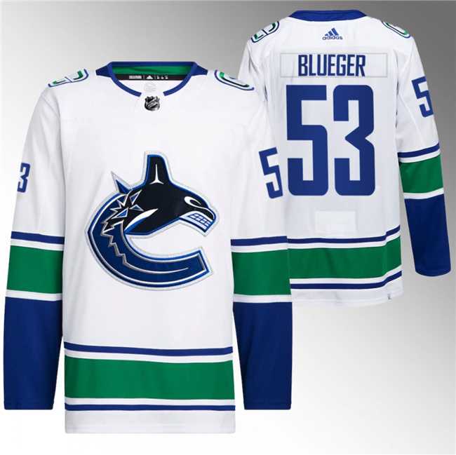 Men%27s Vancouver Canucks #53 Teddy Blueger White Retro Stitched Jersey